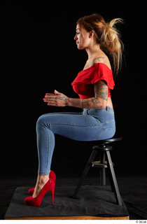 Daisy Lee 1 blue jeans dressed red high heels red…